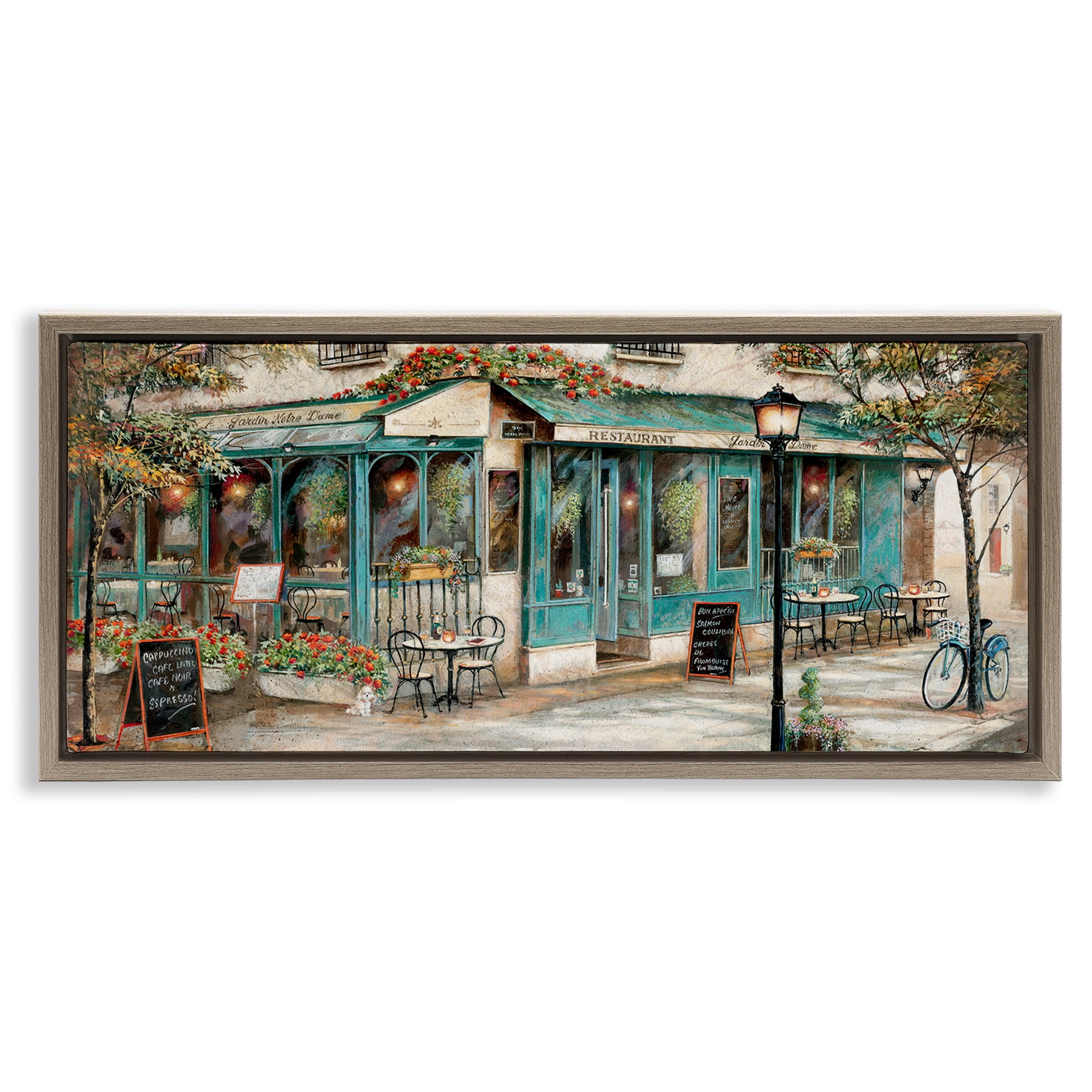 Stupell Industries European City Streets Café Scene Travel & Places Painting Brown Floater Framed Canvas Art Print Wall Art, 25 x 11