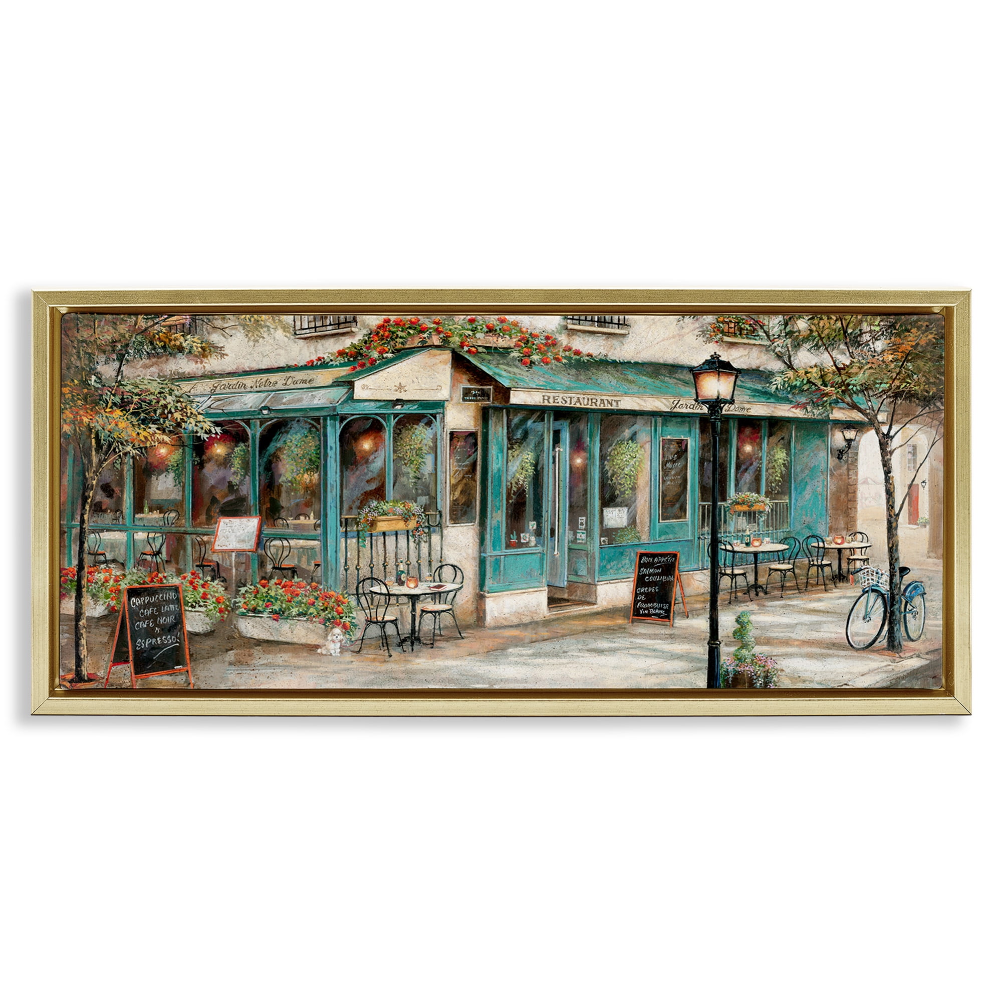 Stupell Industries European City Streets Café Scene Travel & Places Painting Gold Floater Framed Canvas Art Print Wall Art, 31 x 14