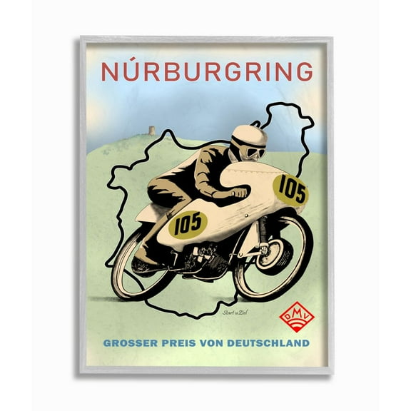 Stupell Industries European Grand Prix Sports Poster Vintage Motorcycle Framed Wall Art Design by Mark Rogan, 11" x 14", Gray Framed