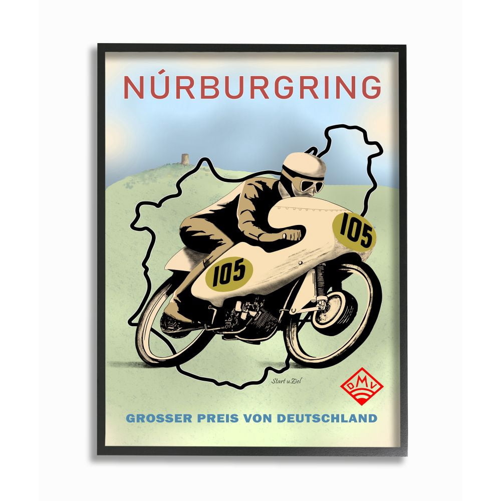 Stupell Industries European Grand Prix Sports Poster Vintage Motorcycle Framed Wall Art Design by Mark Rogan, 16" x 20", Black Framed