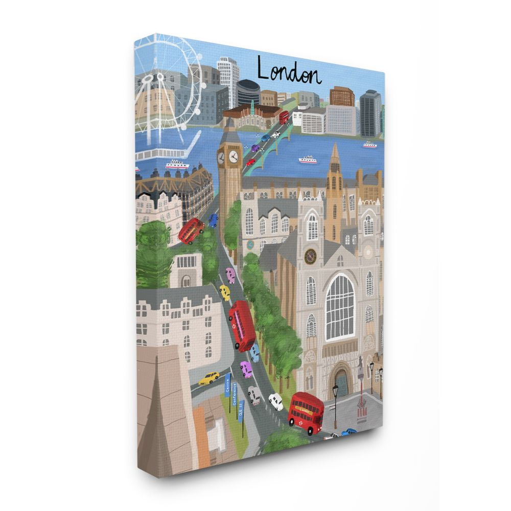 Stupell Industries European London Landmarks British City Skyline Architecture Canvas Wall Art Design by Carla Daly, 24" x 30"