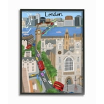 Stupell Industries European London Landmarks British City Skyline Architecture Framed Wall Art Design by Carla Daly, 24" x 30", Black Framed