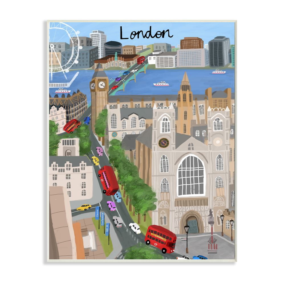 Stupell Industries European London Landmarks British City Skyline Architecture Wall Plaque Design by Carla Daly