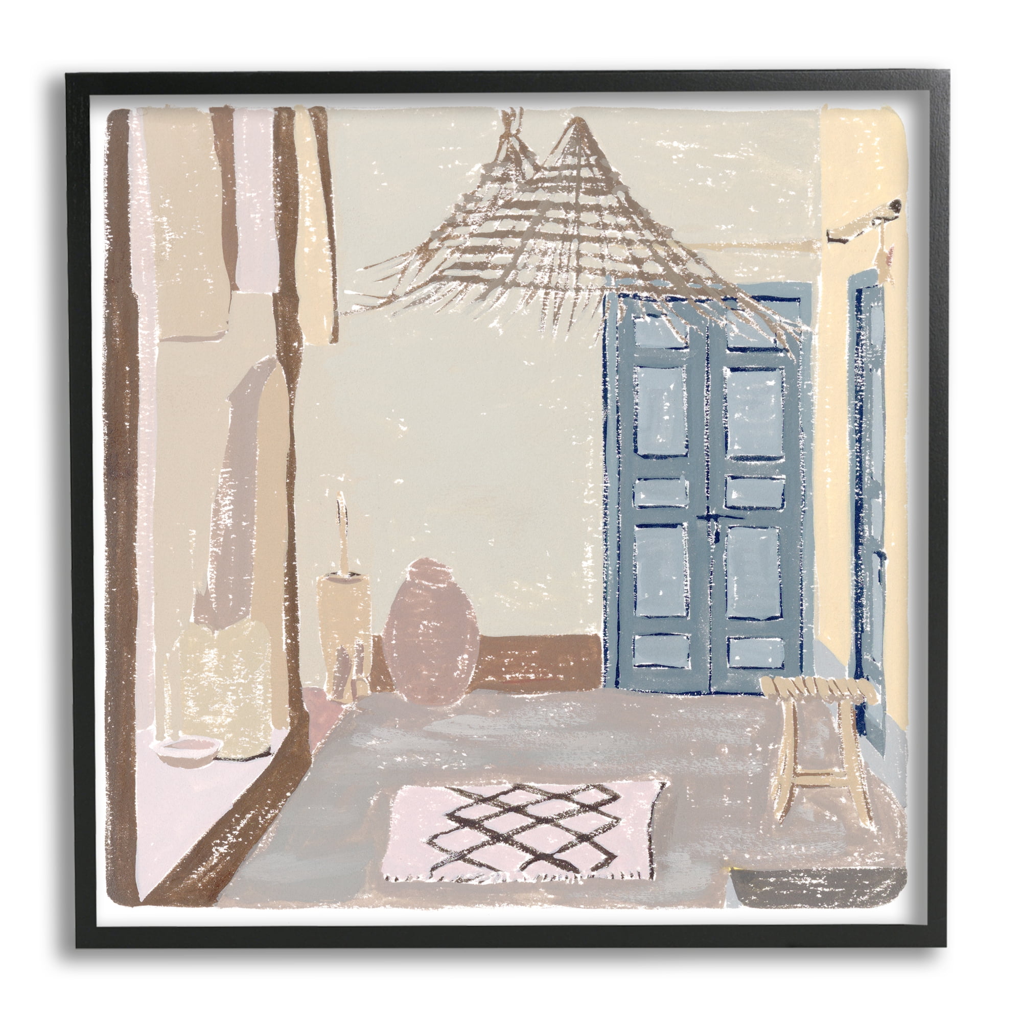 Stupell Industries European Lounge Interior Soft Coastal City Room Travel & Places Painting Black Framed Art Print Wall Art, 24 x 24