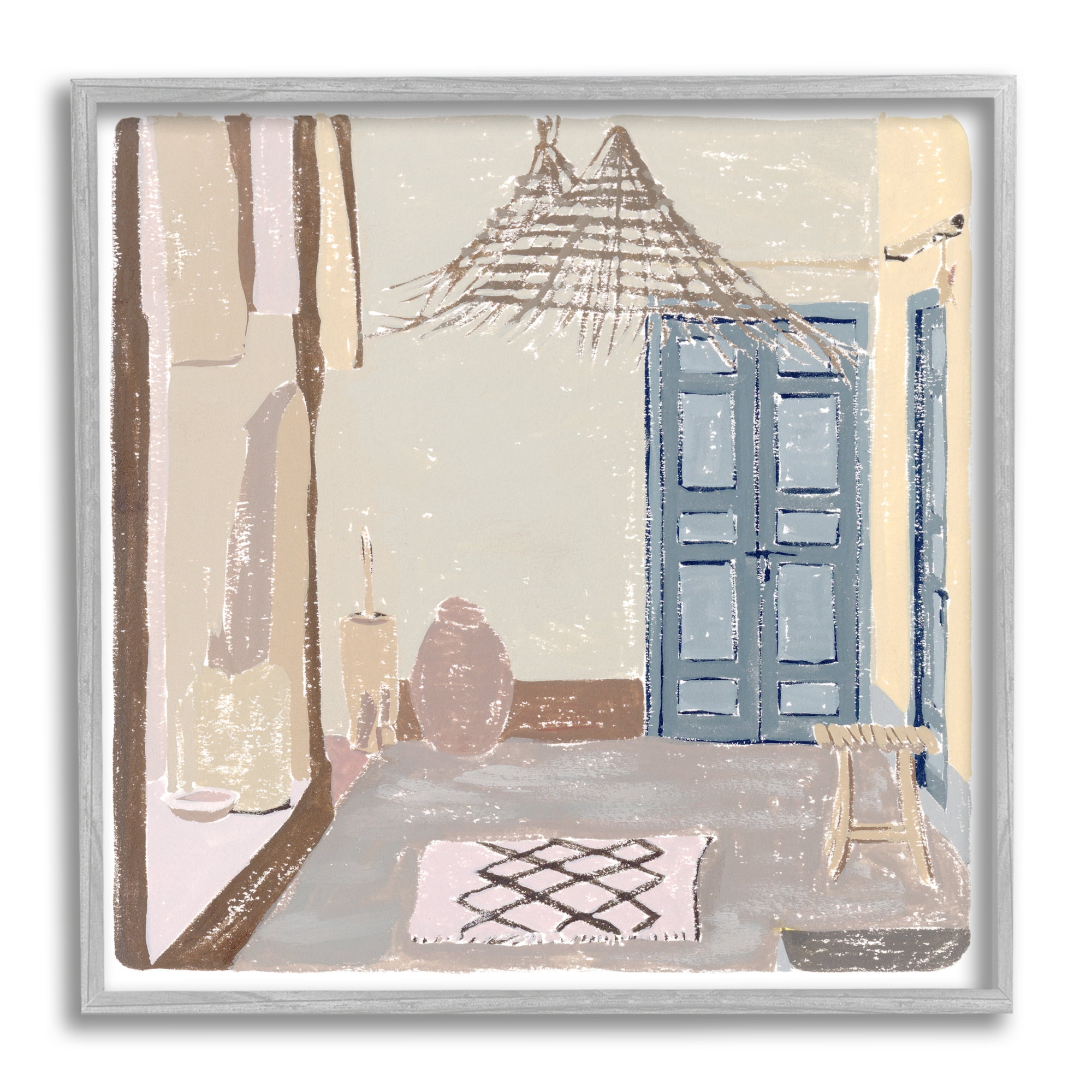 Stupell Industries European Lounge Interior Soft Coastal City Room Travel & Places Painting Gray Framed Art Print Wall Art, 12 x 12
