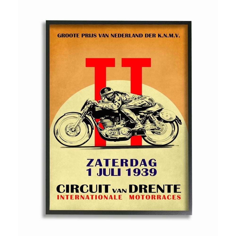 Stupell Industries European Racing Circuit Poster Motorcycle Sport Vintage Framed Wall Art Design by Mark Rogan, 16" x 20", Gray Framed