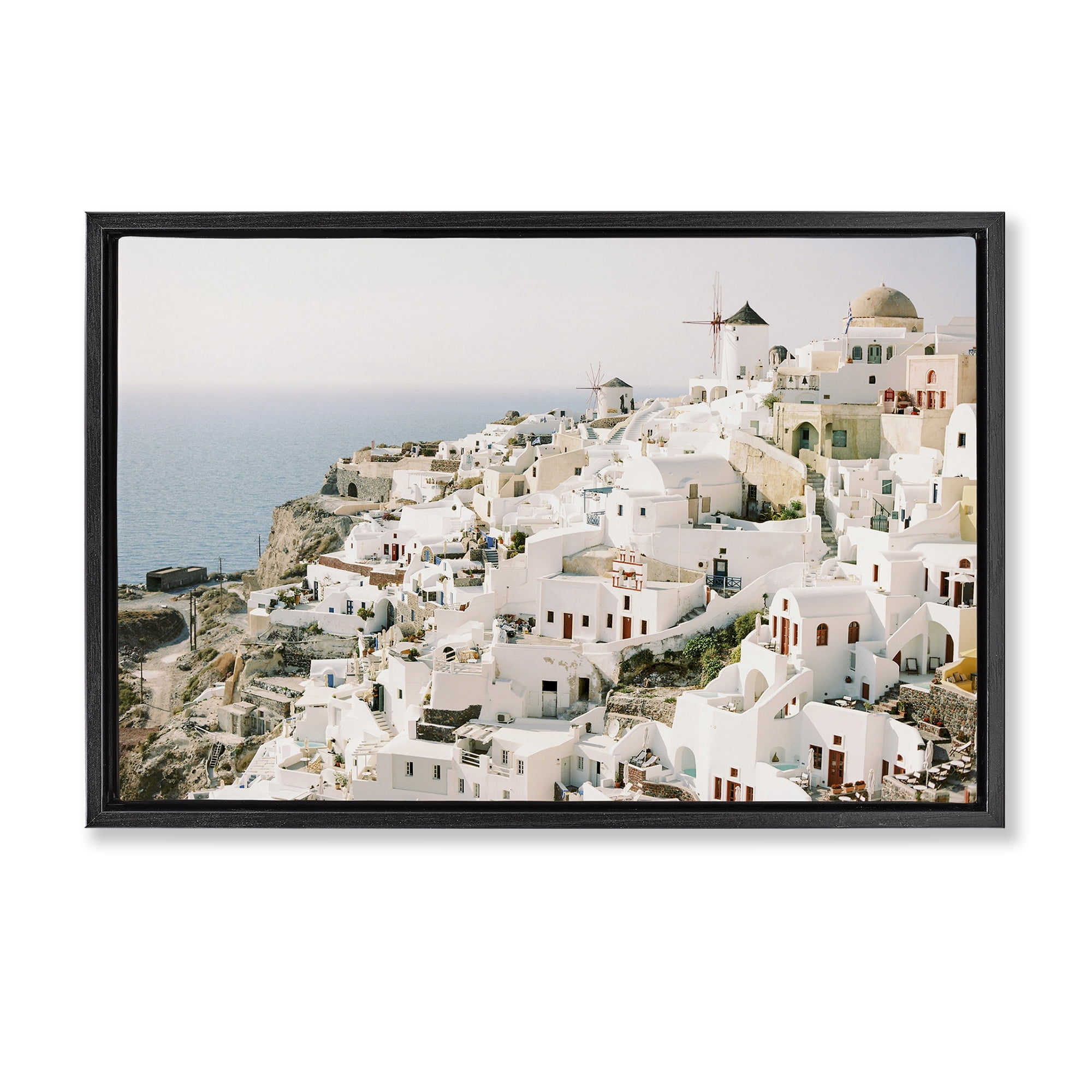 Stupell Industries European Seaside City Town & City Photography Black Floater Framed Canvas Art Print Wall Art, 31 x 21