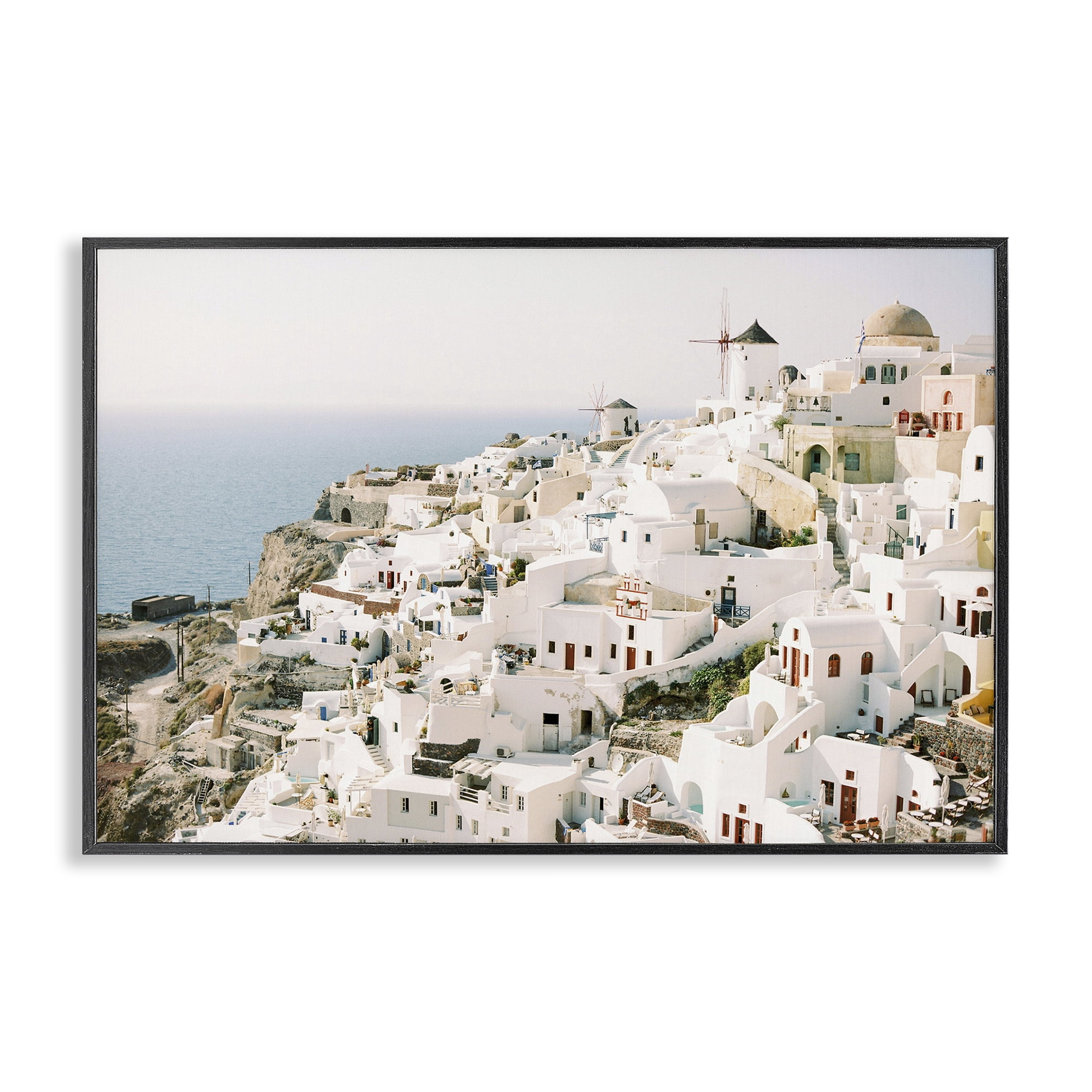 Stupell Industries European Seaside City Town & City Photography Black Framed Art Print Wall Art, 18 x 12