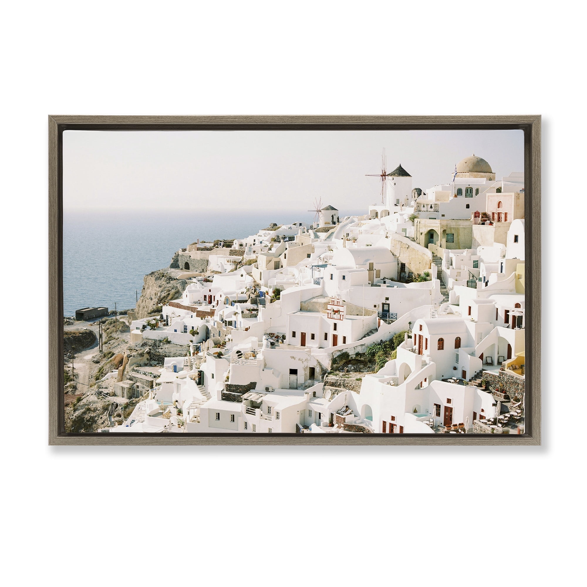 Stupell Industries European Seaside City Town & City Photography Brown Floater Framed Canvas Art Print Wall Art, 31 x 21
