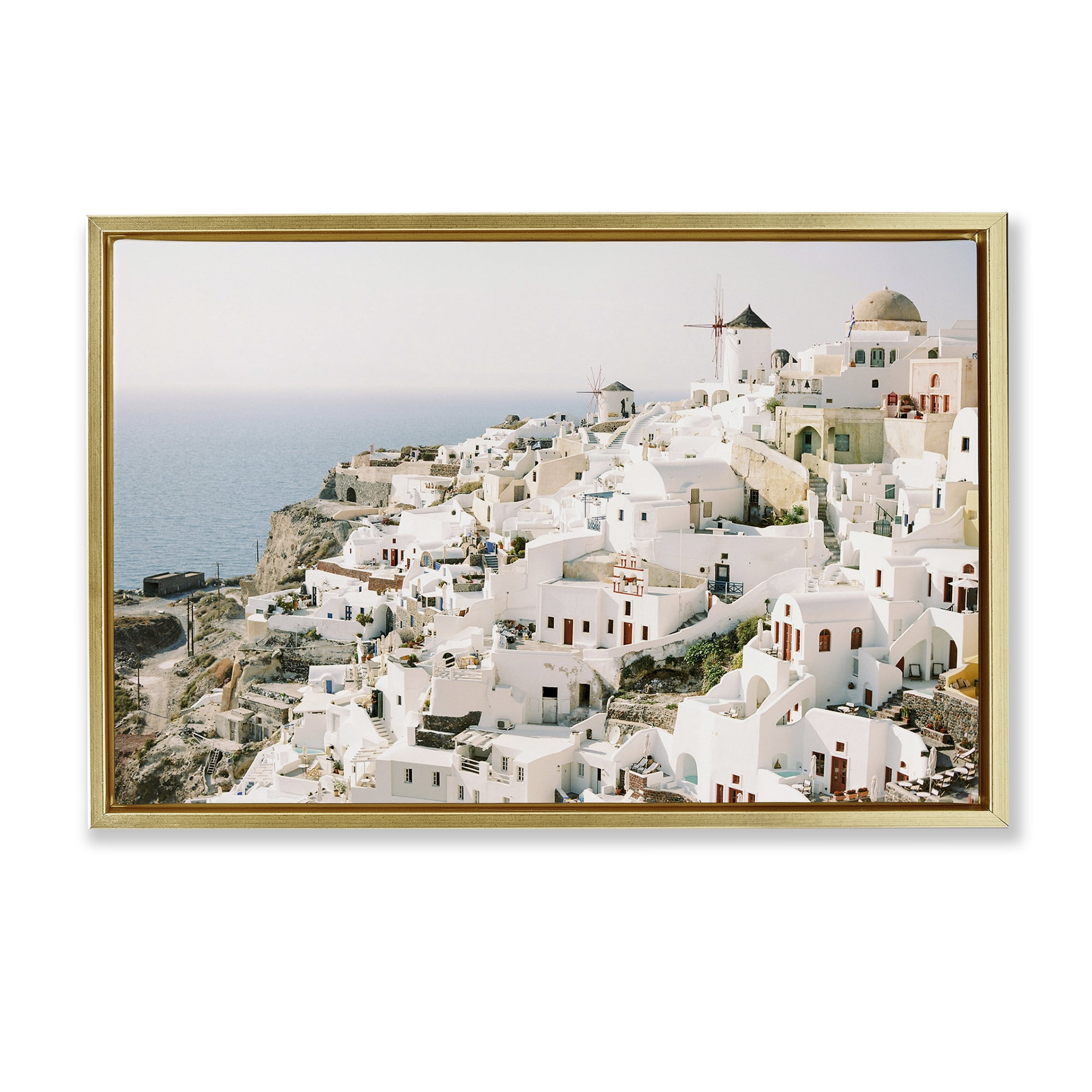 Stupell Industries European Seaside City Town & City Photography Gold Floater Framed Canvas Art Print Wall Art, 31 x 21