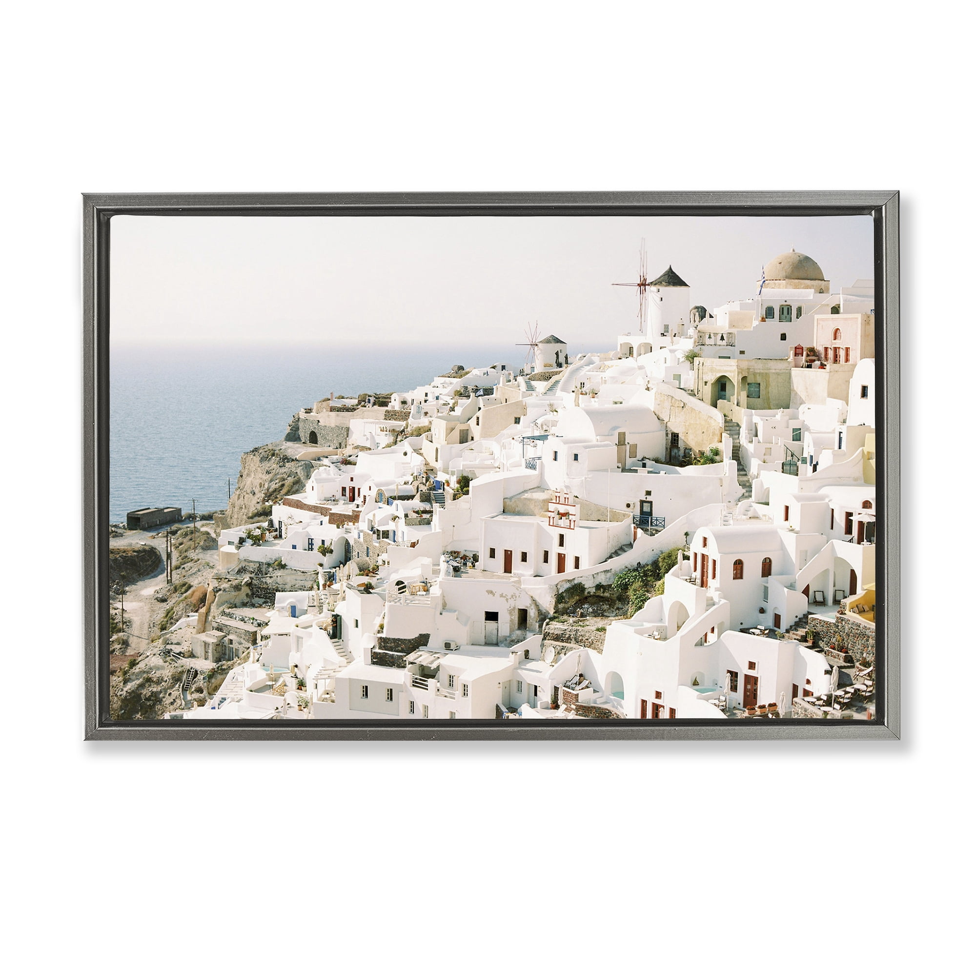 Stupell Industries European Seaside City Town & City Photography Gray Floater Framed Canvas Art Print Wall Art, 31 x 21
