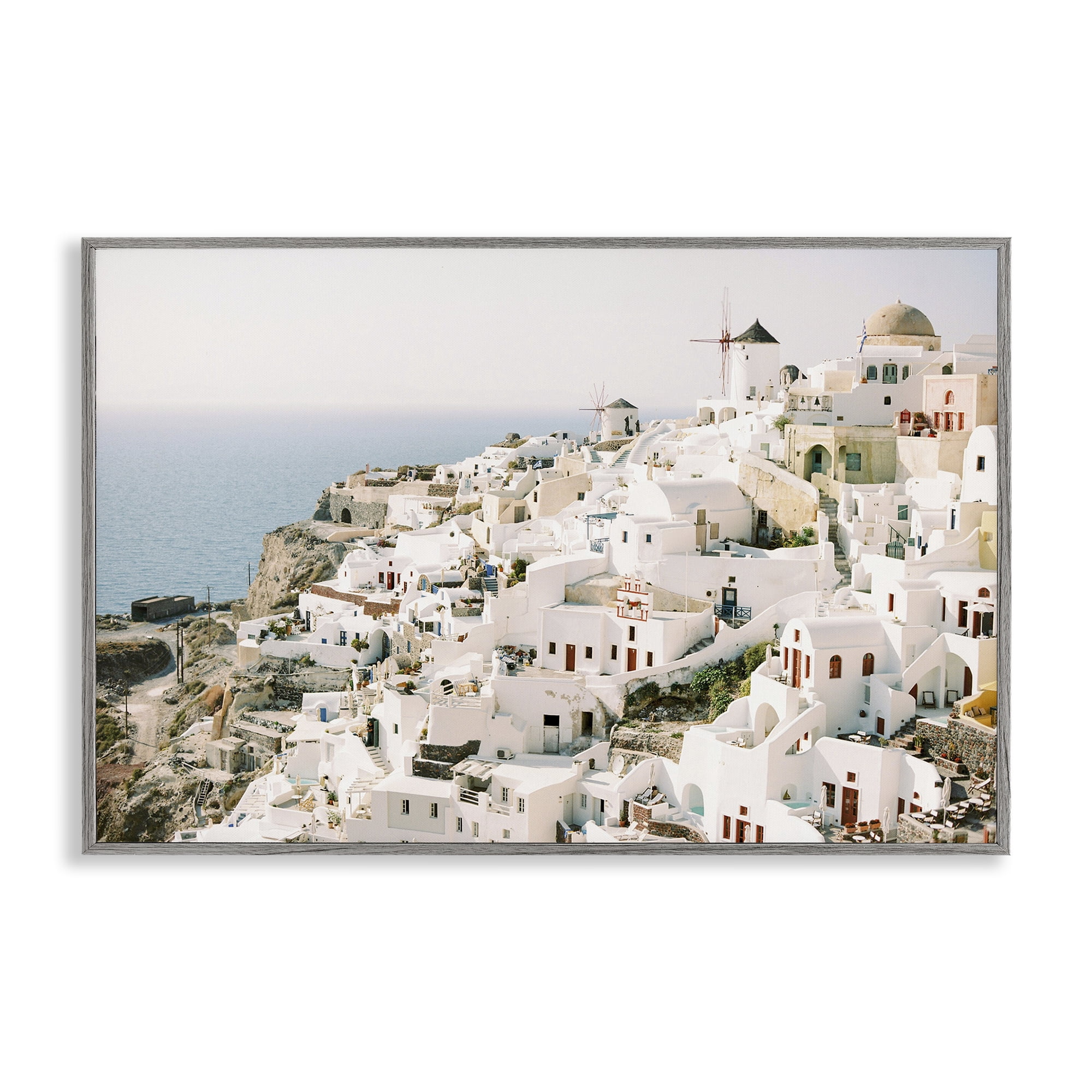 Stupell Industries European Seaside City Town & City Photography Gray Framed Art Print Wall Art, 30 x 20
