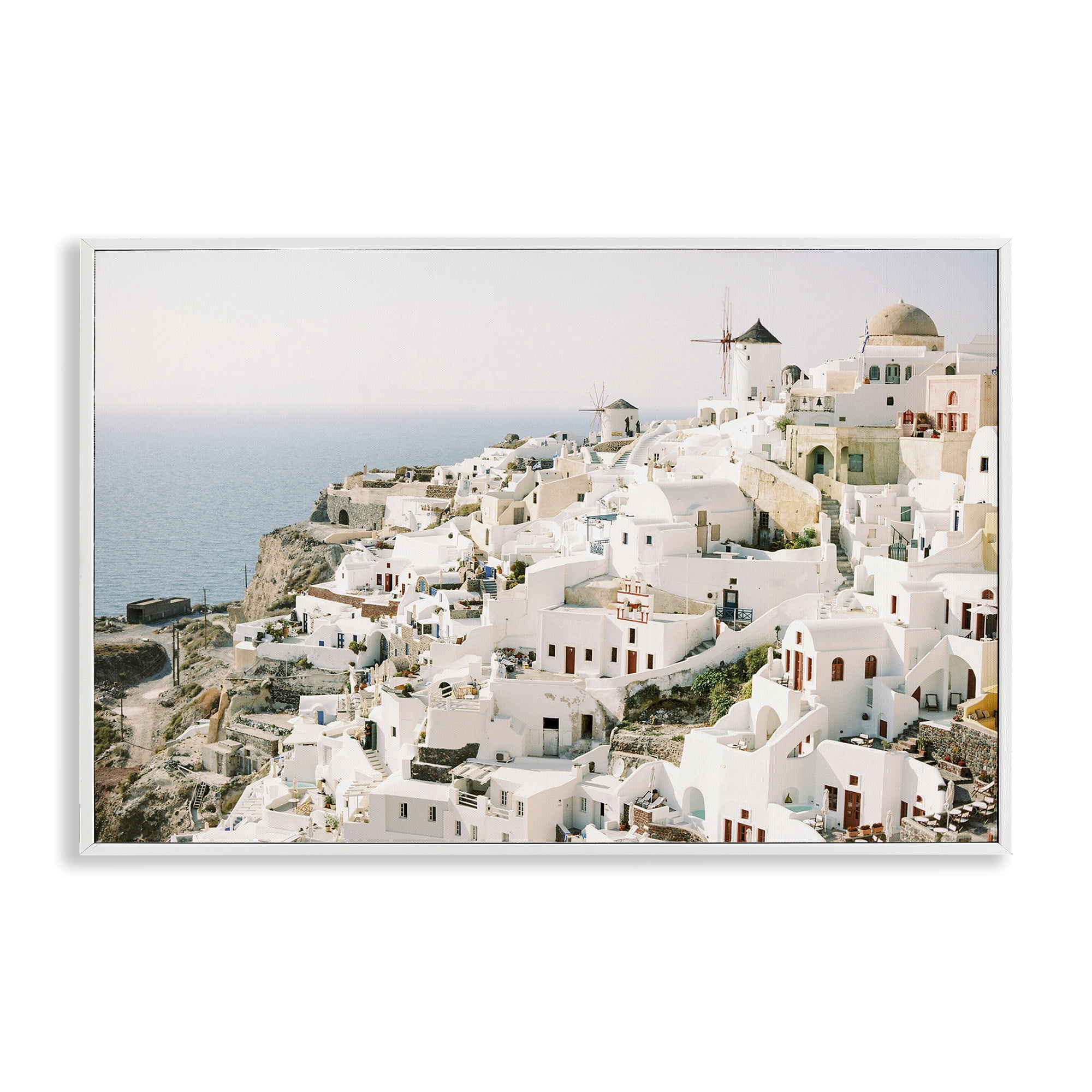 Stupell Industries European Seaside City Town & City Photography White Framed Art Print Wall Art, 18 x 12