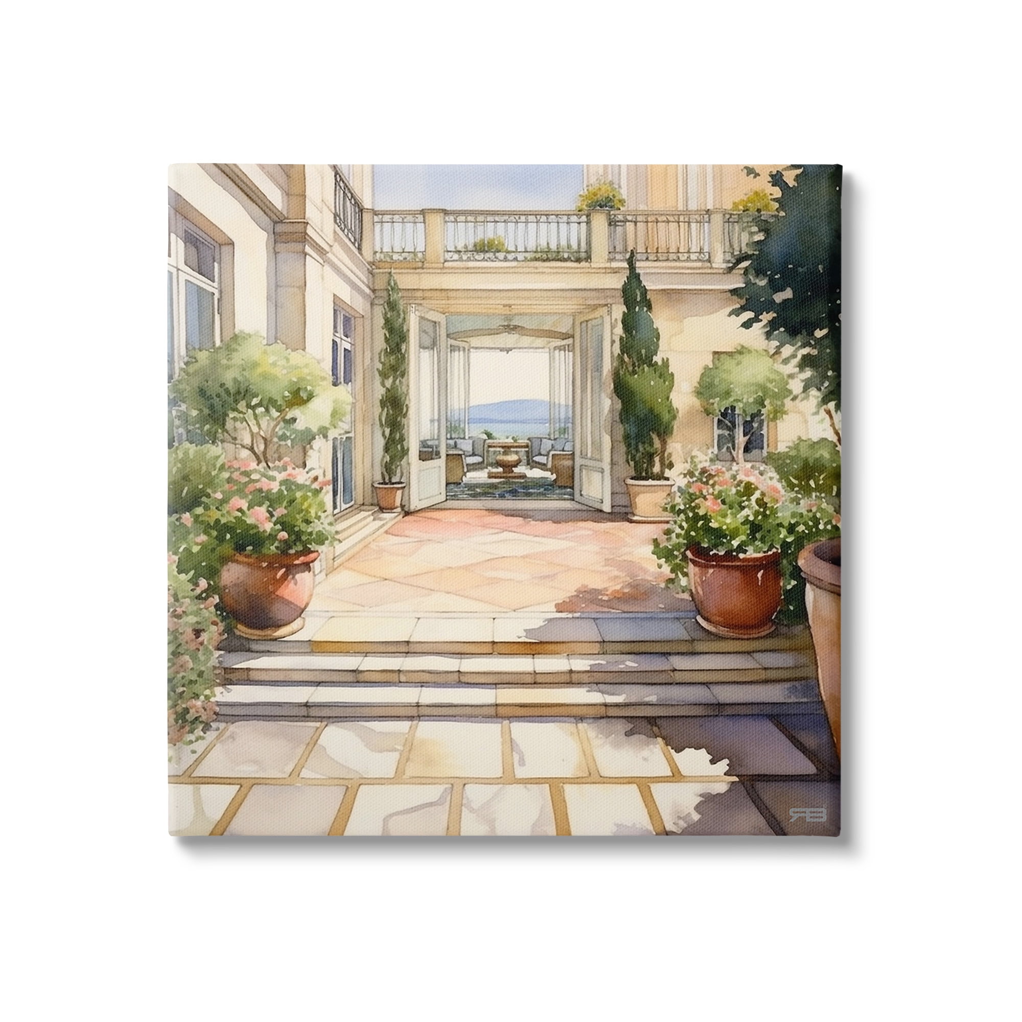 Stupell Industries European Villa Architecture Botanical & Floral Painting Gallery Wrapped Canvas Art Print Wall Art, 30 x 30