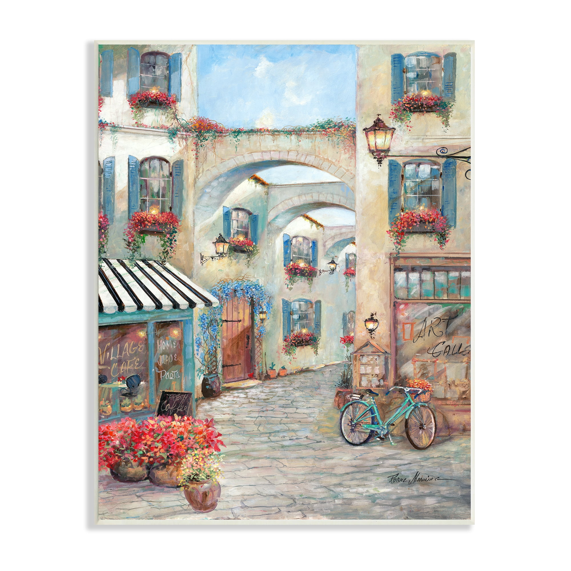 Stupell Industries European Village Traditional Town Square Bistro Flowers Architecture, 13 x 19, Design by Ruane Manning