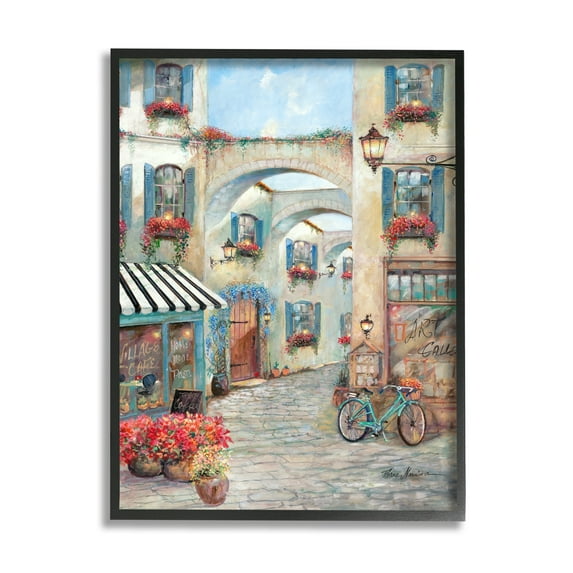 Stupell Industries European Village Traditional Town Square Bistro Flowers Architecture, 24 x 30, Design by Ruane Manning