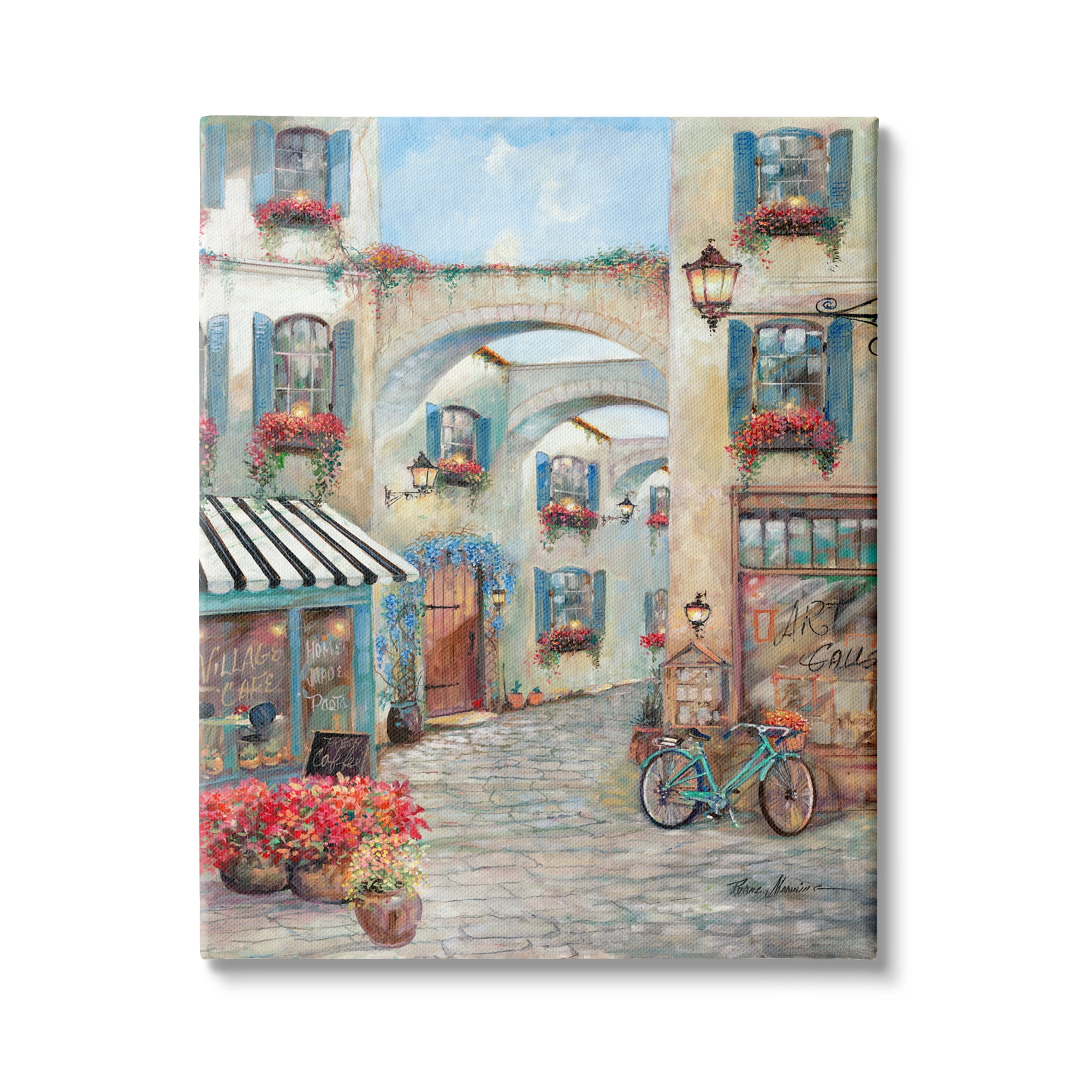 Stupell Industries European Village Traditional Town Square Bistro Flowers Architecture, 24 x 30, Design by Ruane Manning
