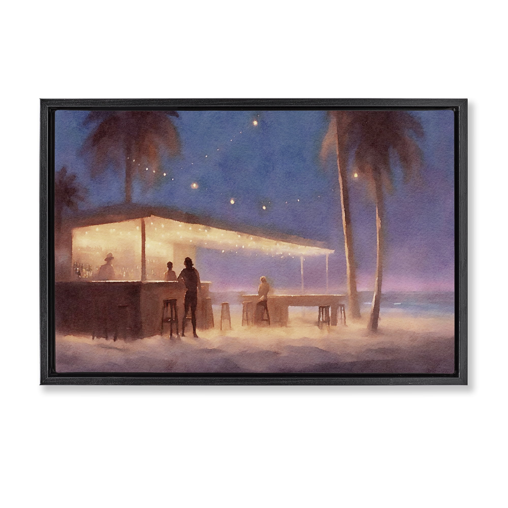 Stupell Industries Evening Beach Bar Nautical & Beach Painting Black Floater Framed Canvas Art Print Wall Art, 31 x 21