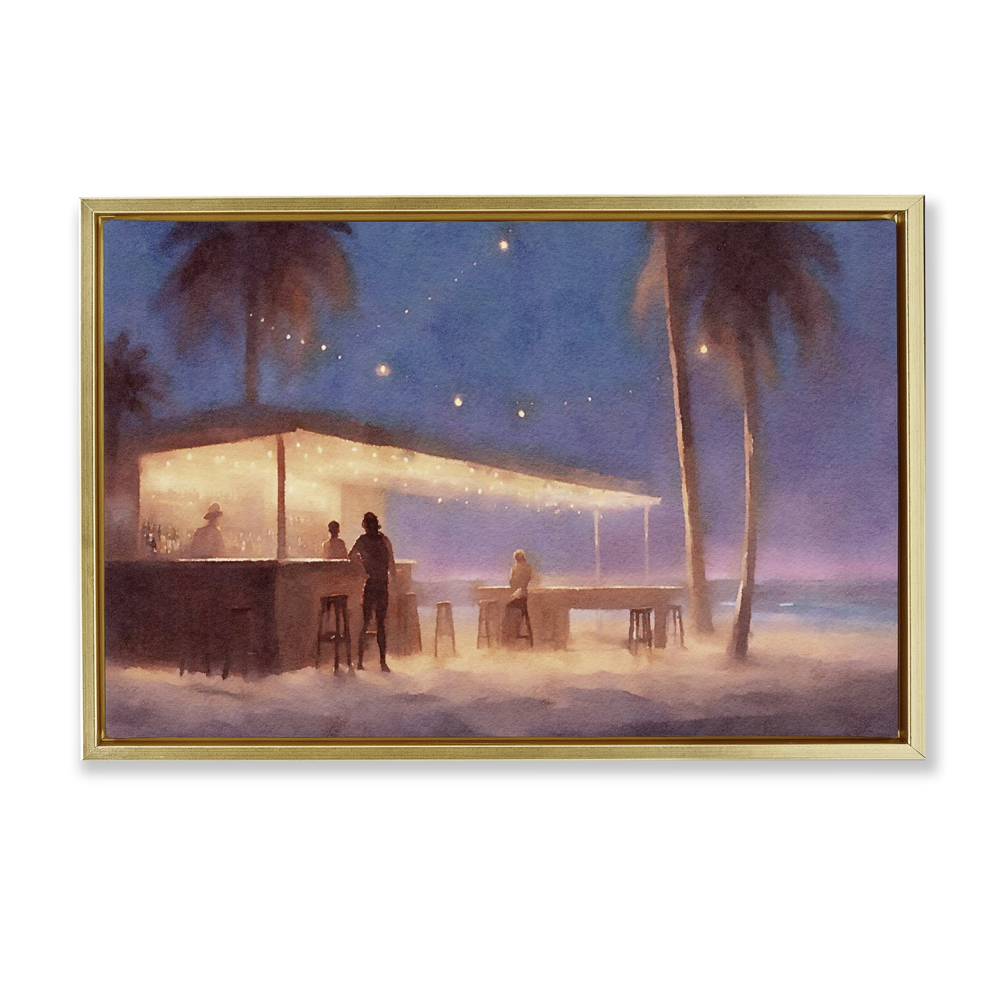 Stupell Industries Evening Beach Bar Nautical & Beach Painting Gold Floater Framed Canvas Art Print Wall Art, 25 x 17