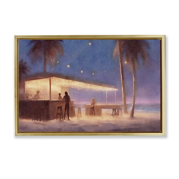 Stupell Industries Coastal Evening Beach Bar Gold Floating Frame Canvas Art, 31 x 21, by Noah Bay