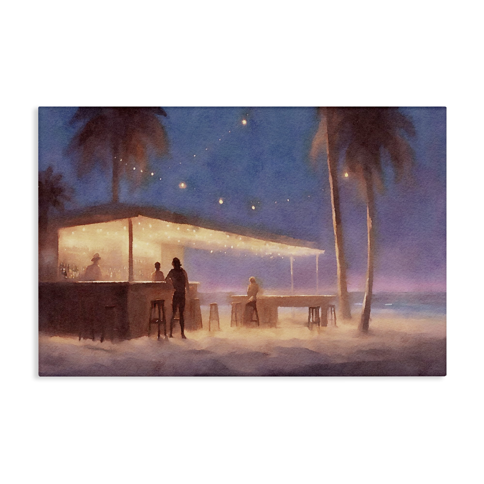 Stupell Industries Evening Beach Bar Nautical & Beach Painting Wrapped Canvas Art Print Wall Art, 30 x 20