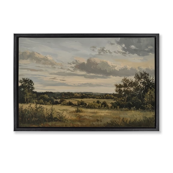 Stupell Industries Evening Light Countryside Landscape & Nature Painting Black Floater Framed Canvas Art Print Wall Art, 25 x 17