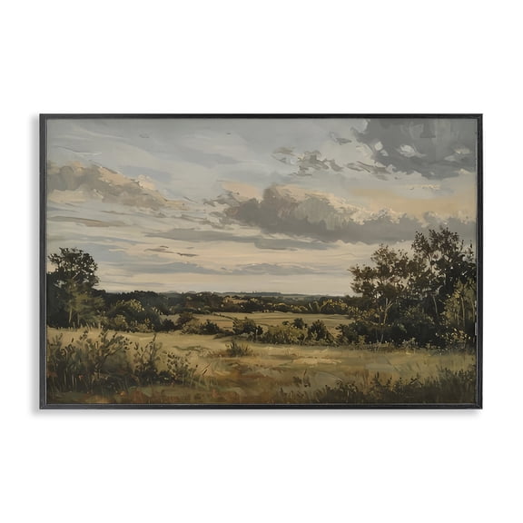 Stupell Industries Evening Light Countryside Landscape & Nature Painting Black Framed Art Print Wall Art, 18 x 12