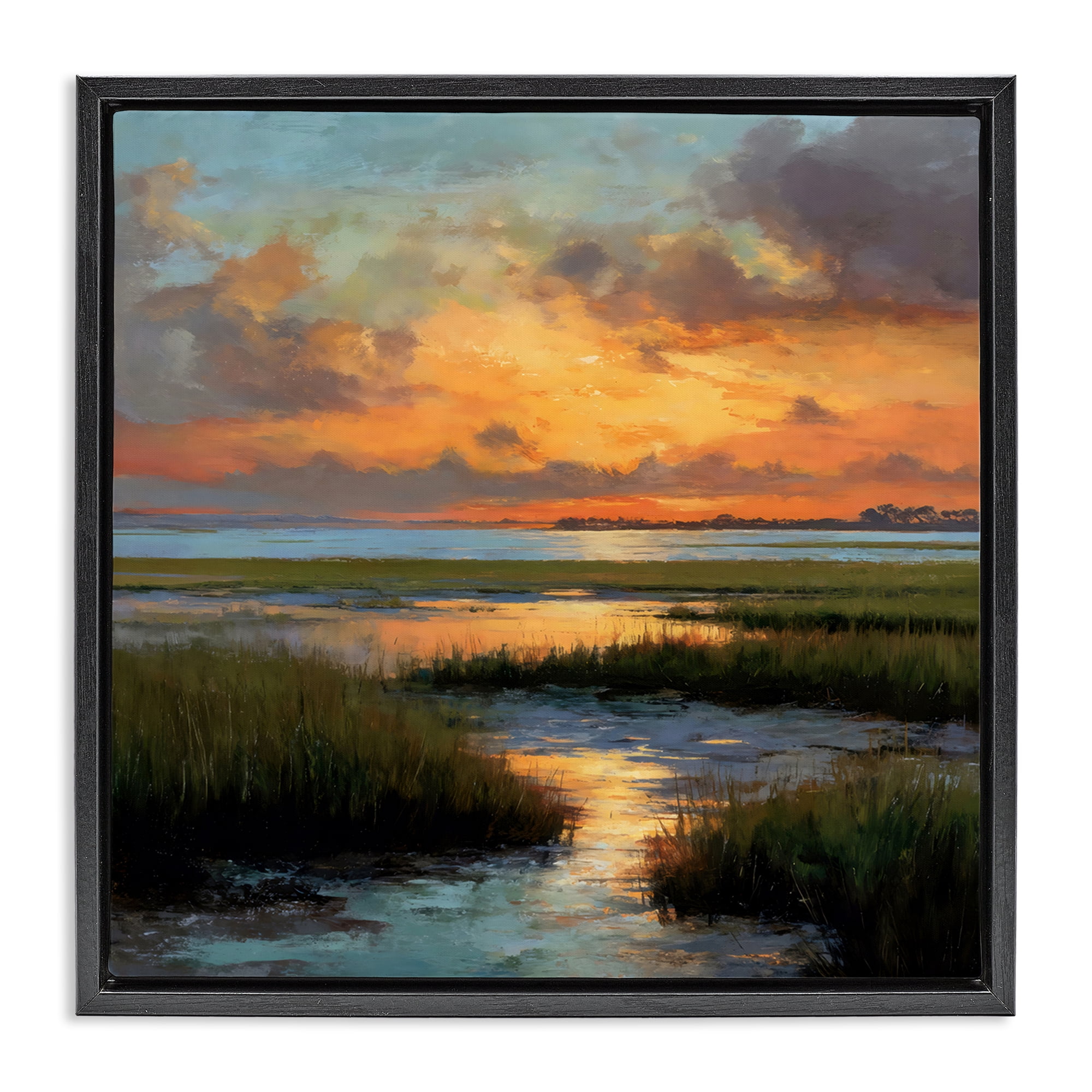 Stupell Industries Evening Marshland Glow Black Framed Floater Canvas Wall Art, design by Petal Prints Design