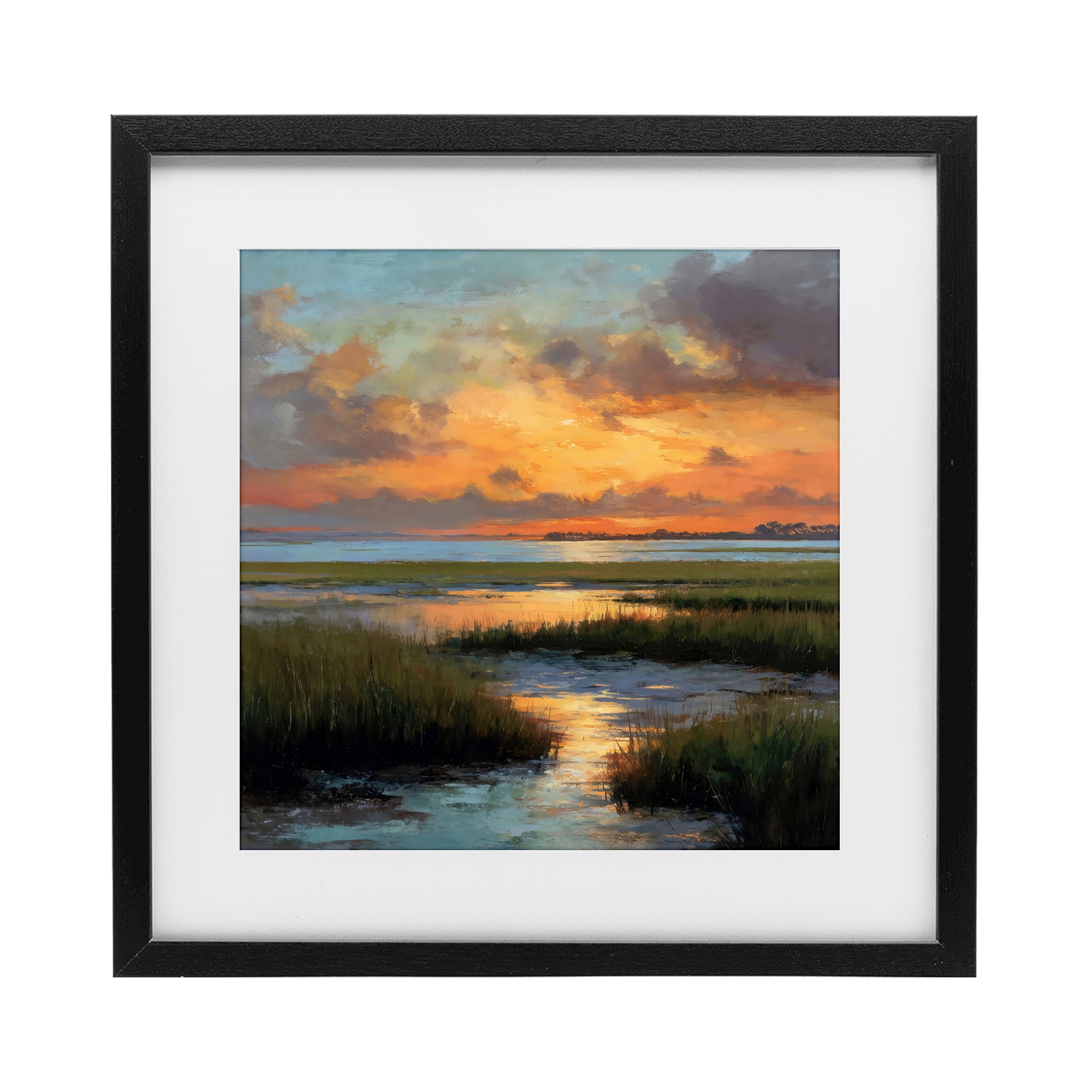 Stupell Industries Evening Marshland Glow Black Framed Print Under Glass, design by Petal Prints Design
