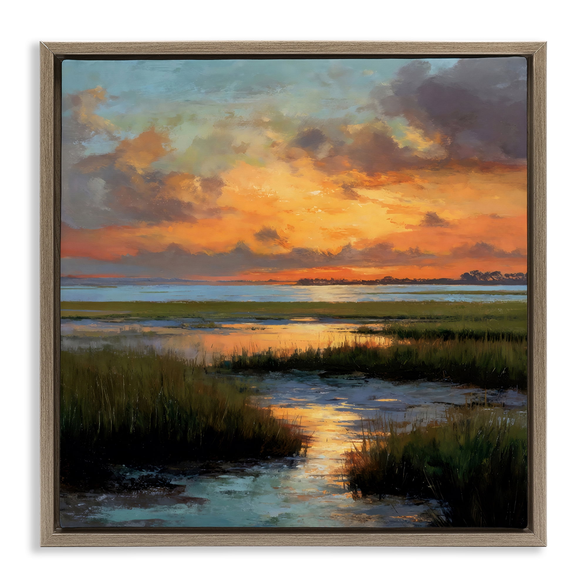 Stupell Industries Evening Marshland Glow Brown Framed Floater Canvas Wall Art, design by Petal Prints Design