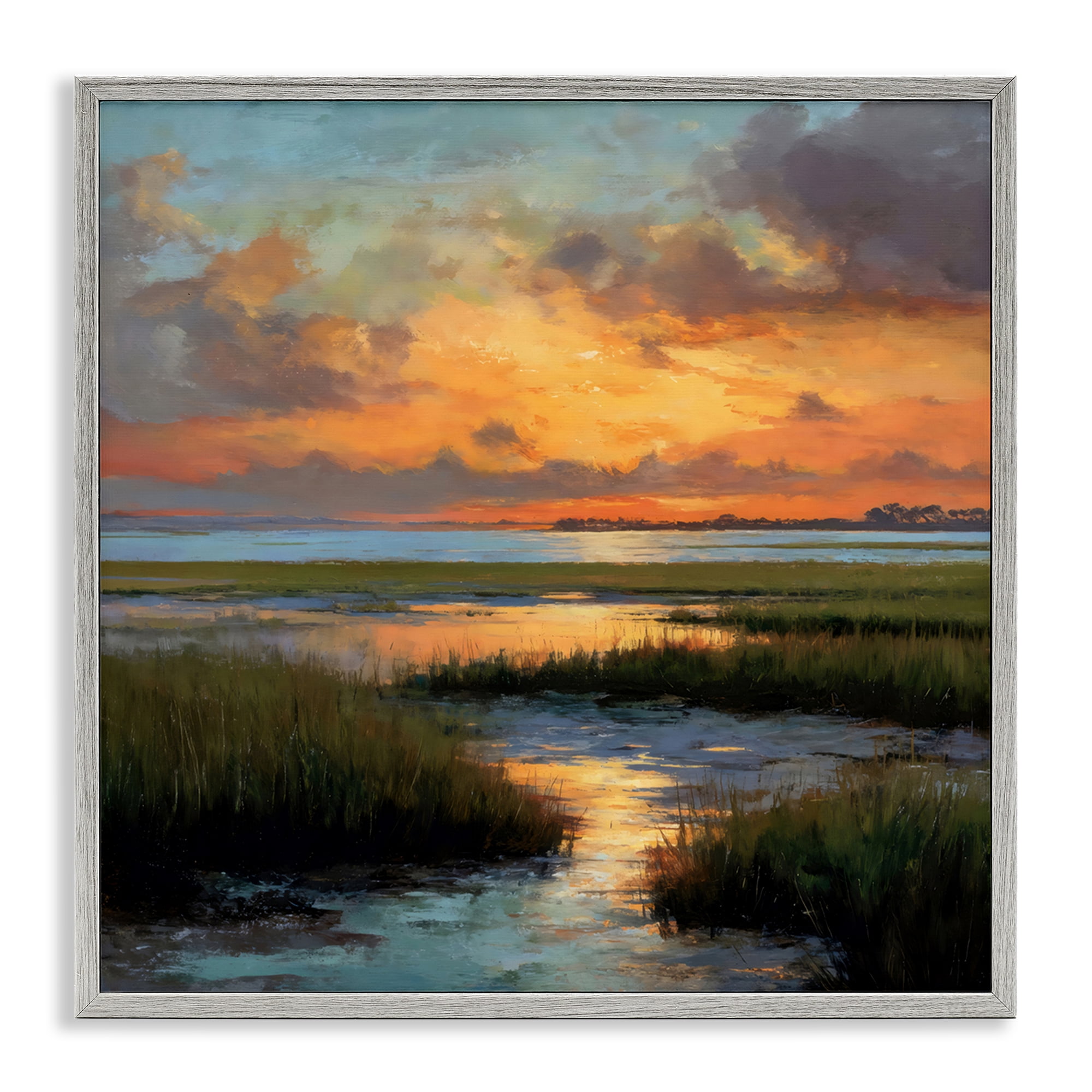 Stupell Industries Evening Marshland Glow Gray Framed Giclee Art, design by Petal Prints Design