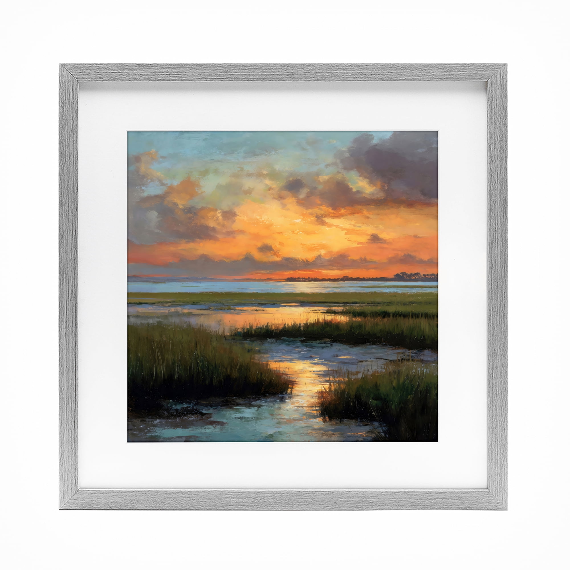 Stupell Industries Evening Marshland Glow Gray Framed Print Under Glass, design by Petal Prints Design