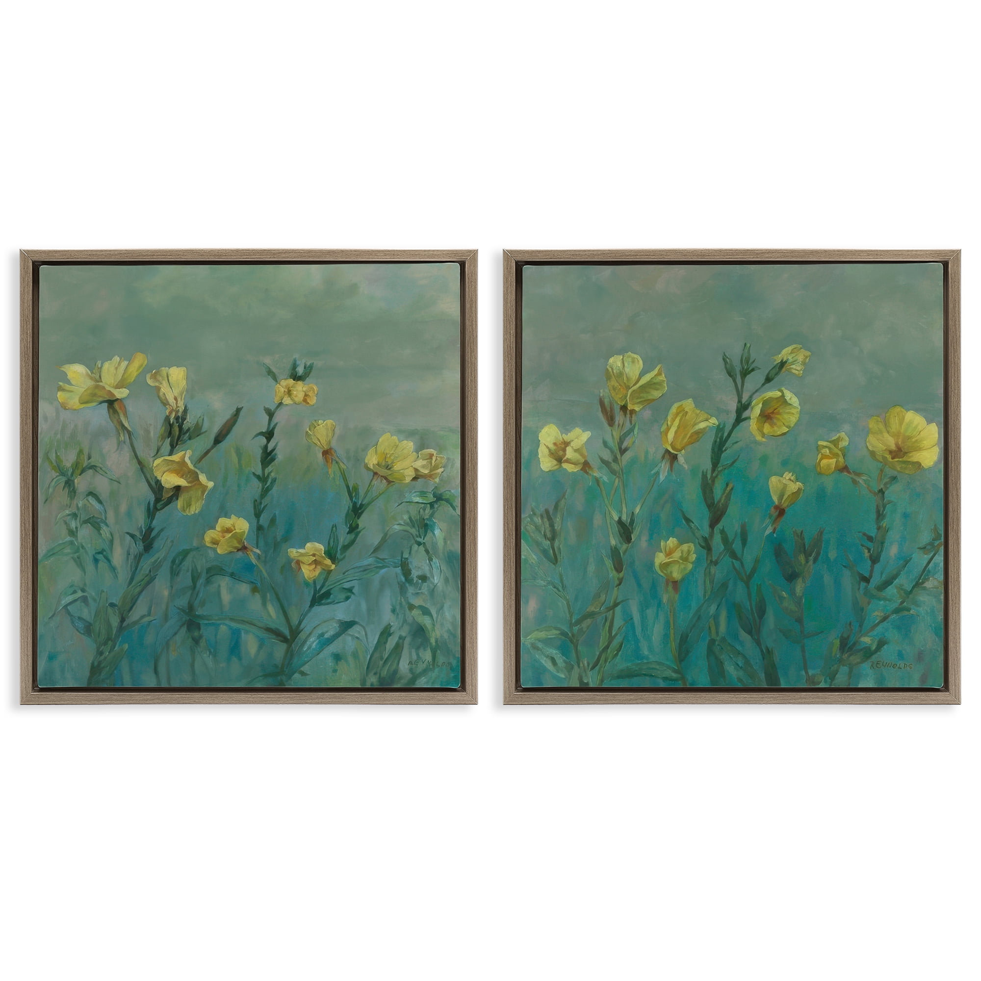 Stupell Industries Evening Primrose Flower Unfurling Plants & Flowers Painting Brown Floater Framed Canvas Art Print Wall Art, 18 x 18, Set of 2