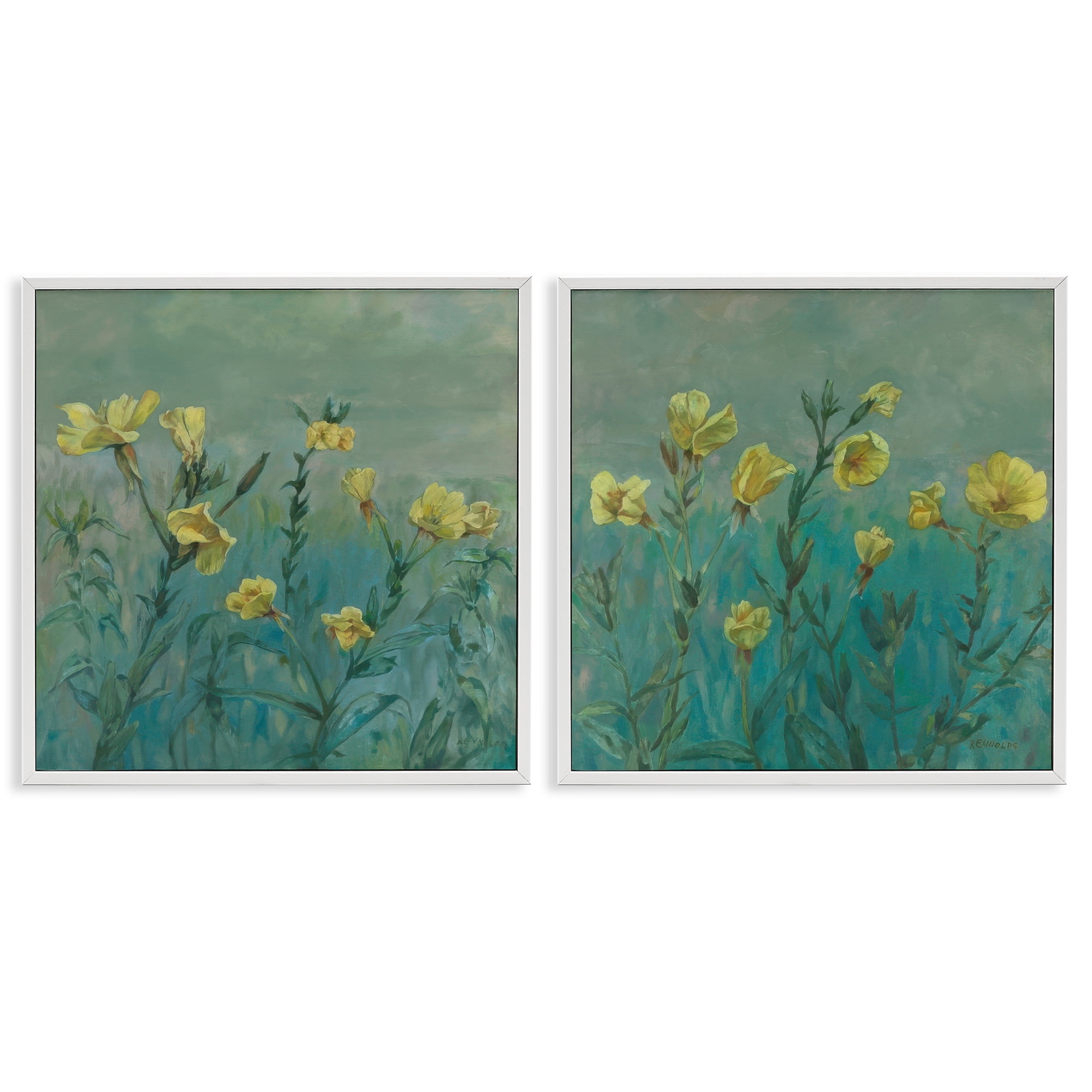Stupell Industries Evening Primrose Flower Unfurling Plants & Flowers Painting White Framed Art Print Wall Art, 24 x 24, Set of 2