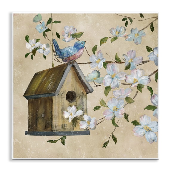 Stupell Industries Evening Song Birdhouse over Beige Wall Plaque Art design by Nan, 12 x 12