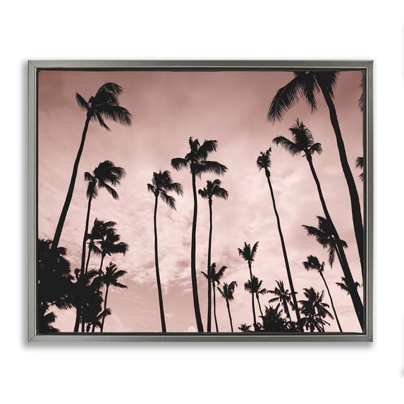 Stupell Industries Evenings Edge Pink Palms Gray Framed Floater Canvas Wall Art design by Natalie Carpentieri, 17 x 21