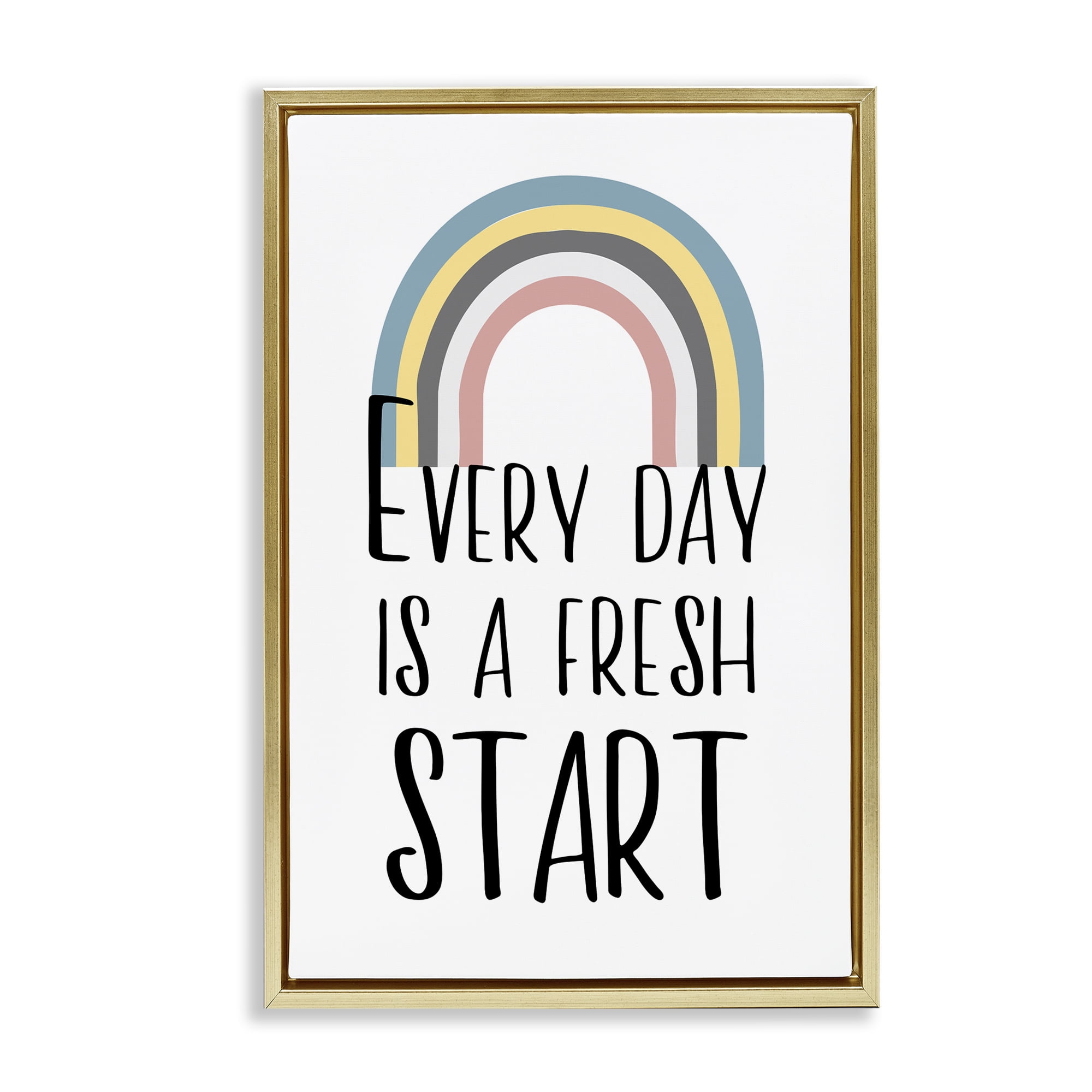 Stupell Industries Every Day Fresh Start Text & Numbers Painting Gold Floater Framed Canvas Art Print Wall Art, 21 x 31