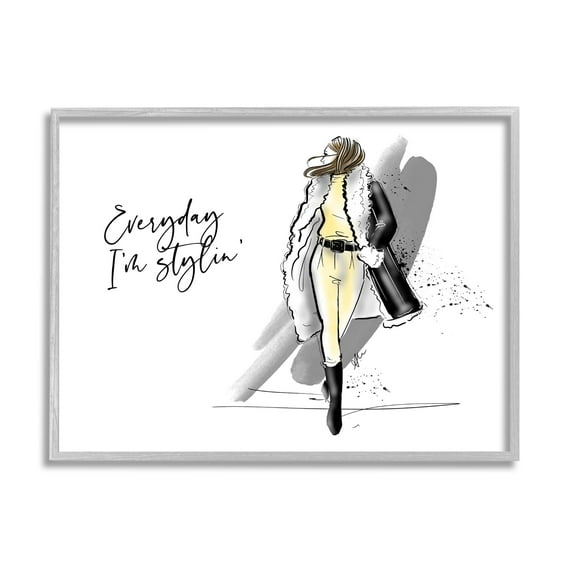 Stupell Industries Every Day I'm Stylin' Fashion Graphic Art Gray Framed Art Print Wall Art, Design by Alison Petrie