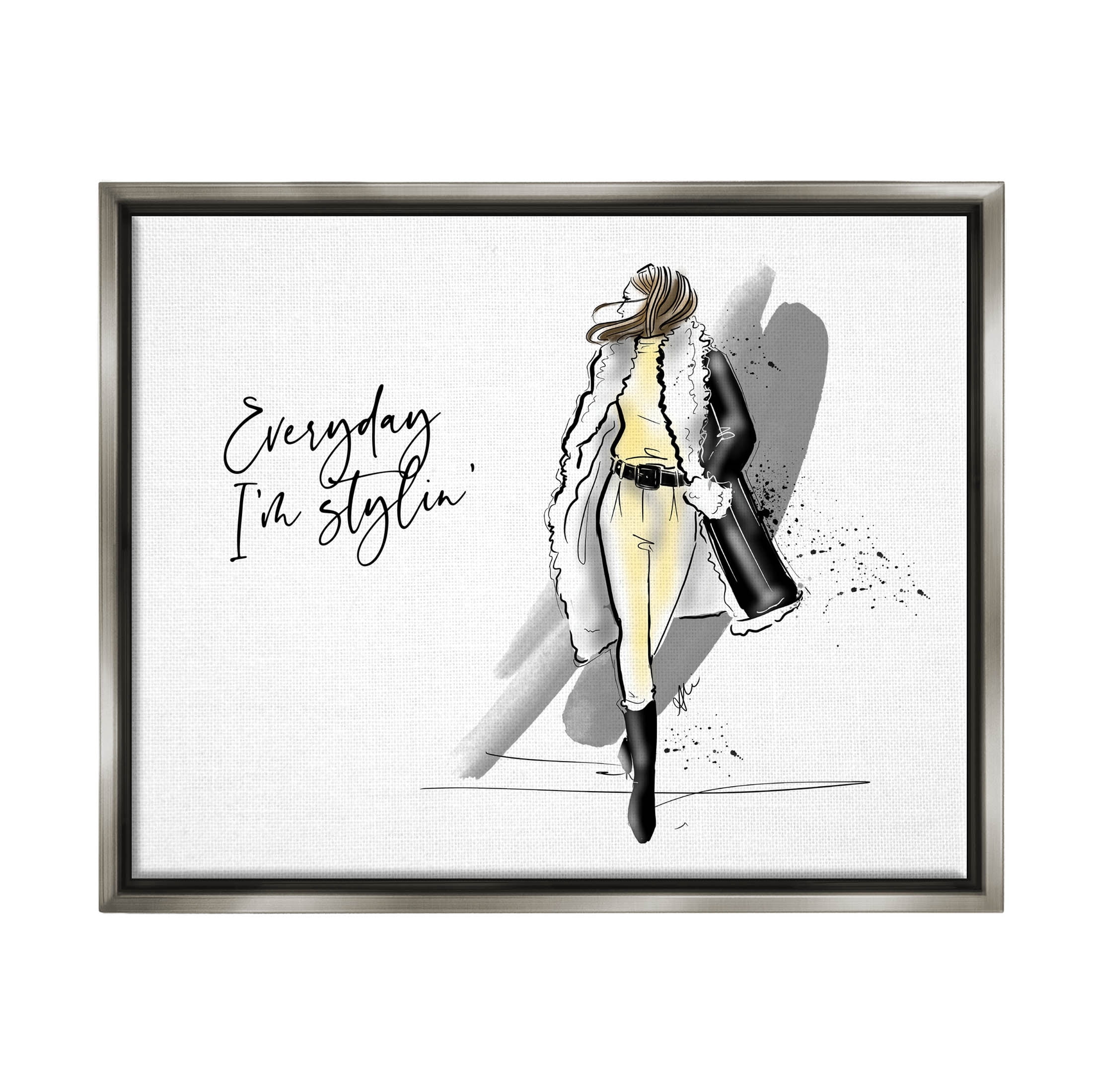 Stupell Industries Every Day I'm Stylin' Fashion Graphic Art Luster Gray Floating Framed Canvas Print Wall Art, Design by Alison Petrie