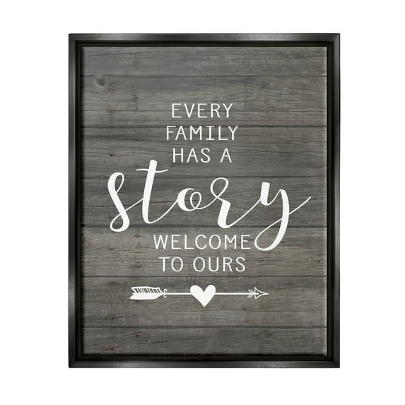 Stupell Industries Every Family Has A Story Jet Black Framed Floating Canvas Wall Art, 24x30, by Lettered and Lined
