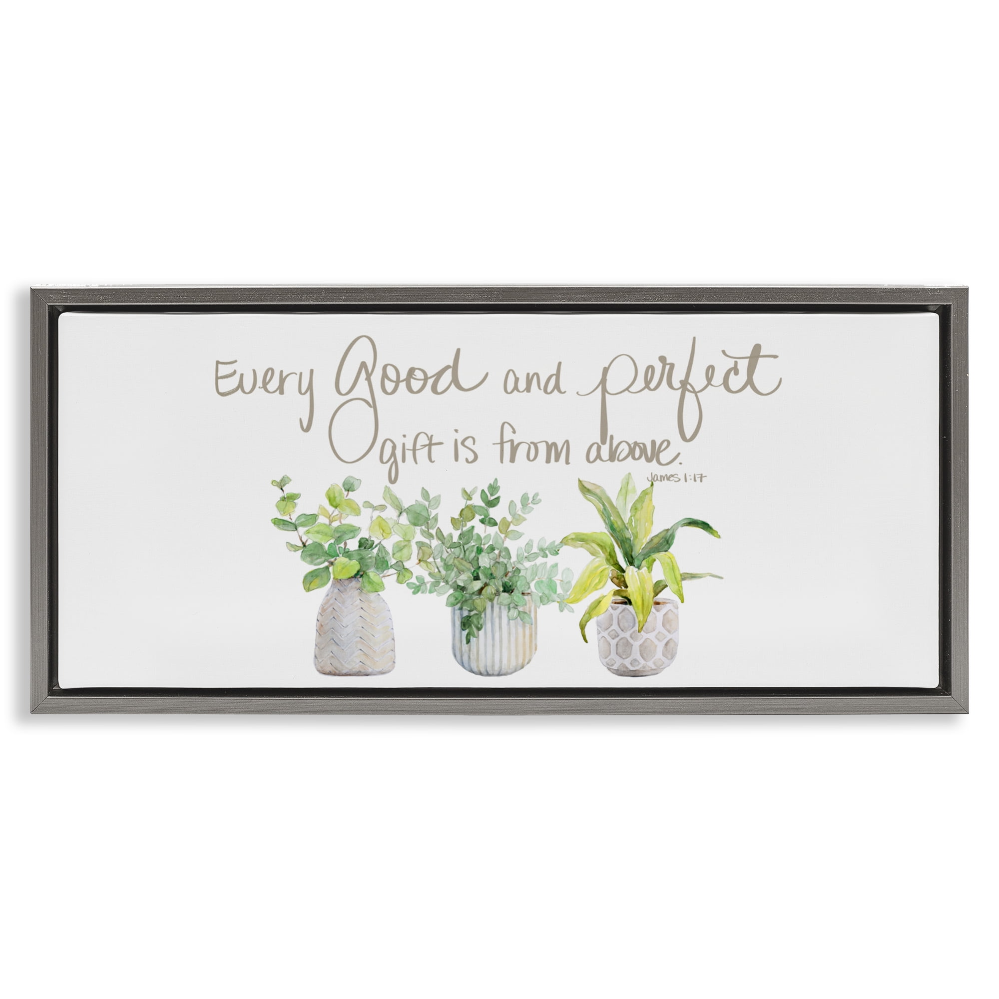 Stupell Industries Every Good & Perfect Gift Gray Framed Floater Canvas Wall Art, design by Lanie Loreth