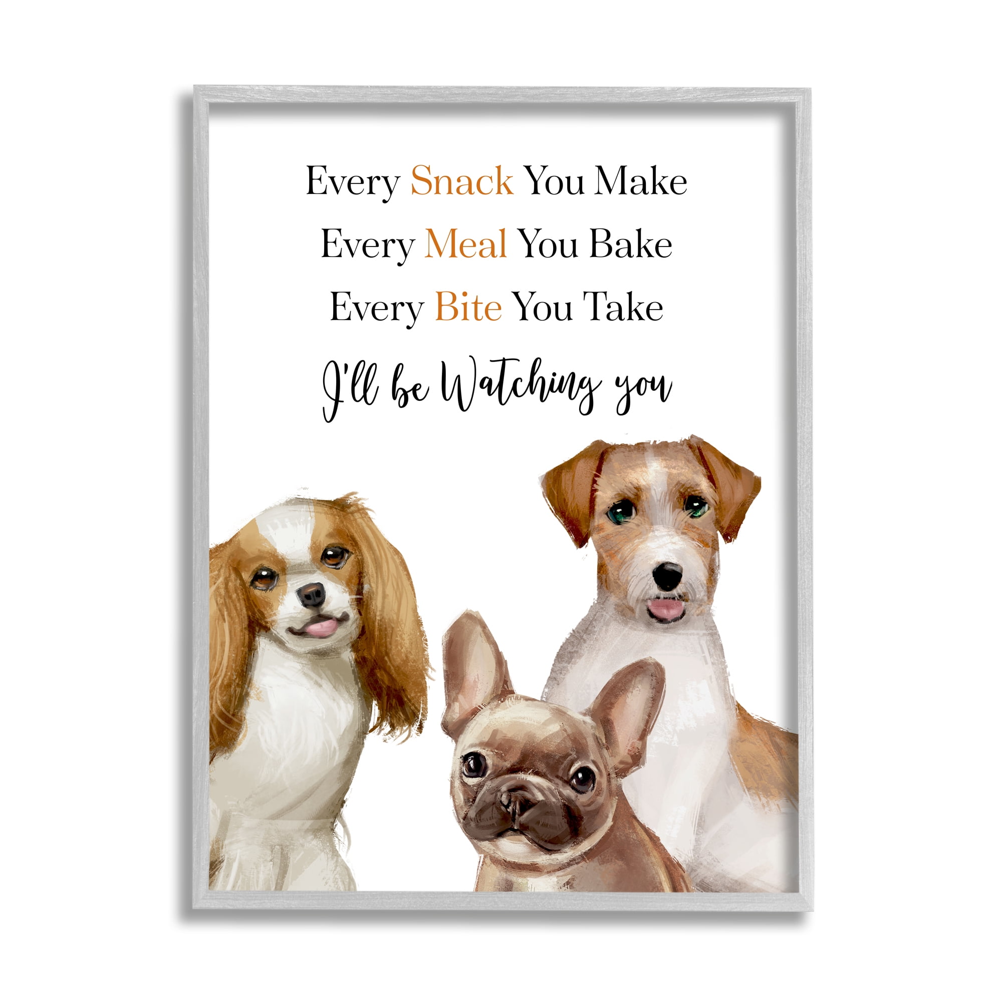 Stupell Industries Every Snack Meal Bite Phrase Pet Dog Humor Animals & Insects Painting Gray Framed Art Print Wall Art, 16 x 20