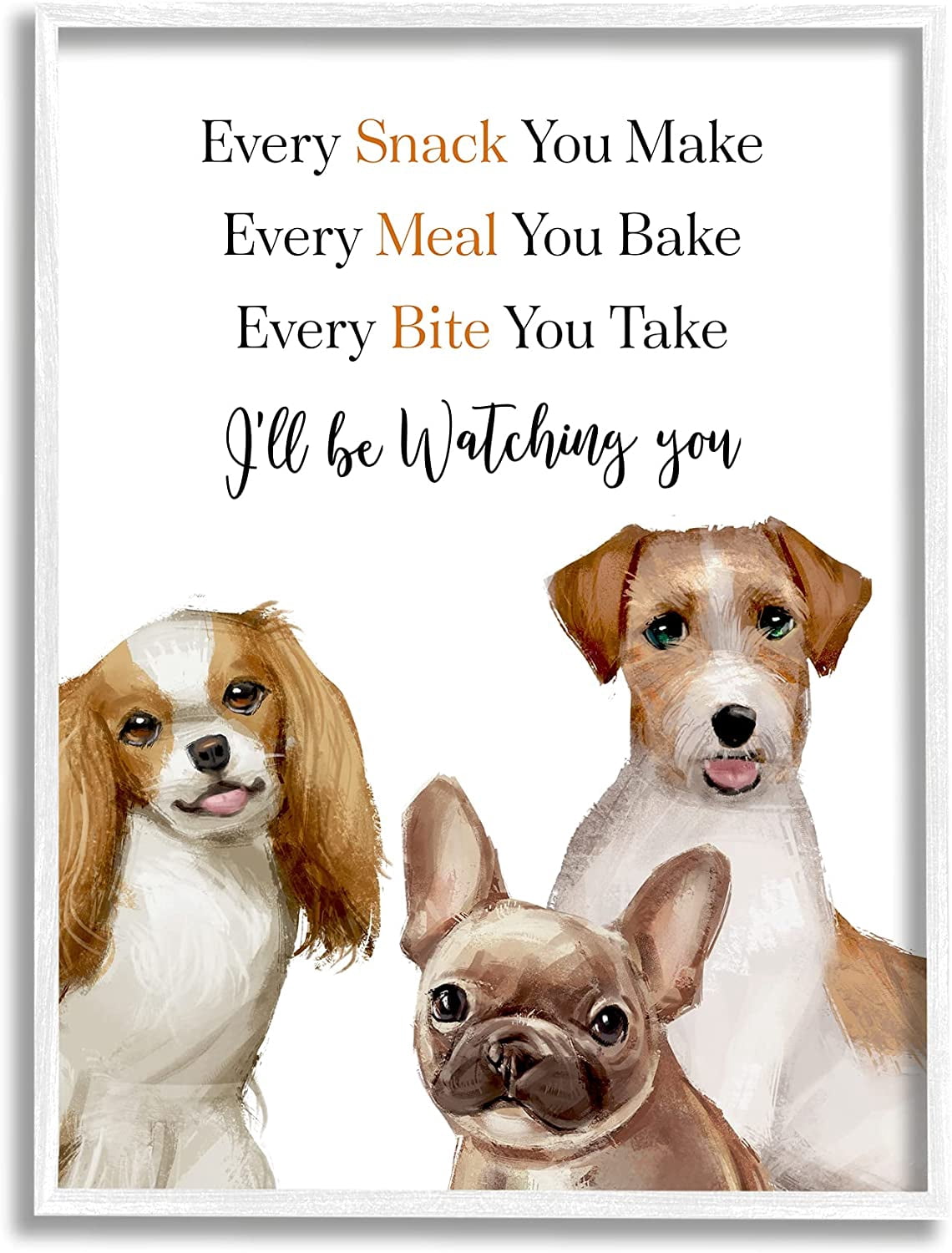 Stupell Industries Every Snack Meal Bite Phrase Pet Dog Humor Animals & Insects Painting White Framed Art Print Wall Art, 11 x 14