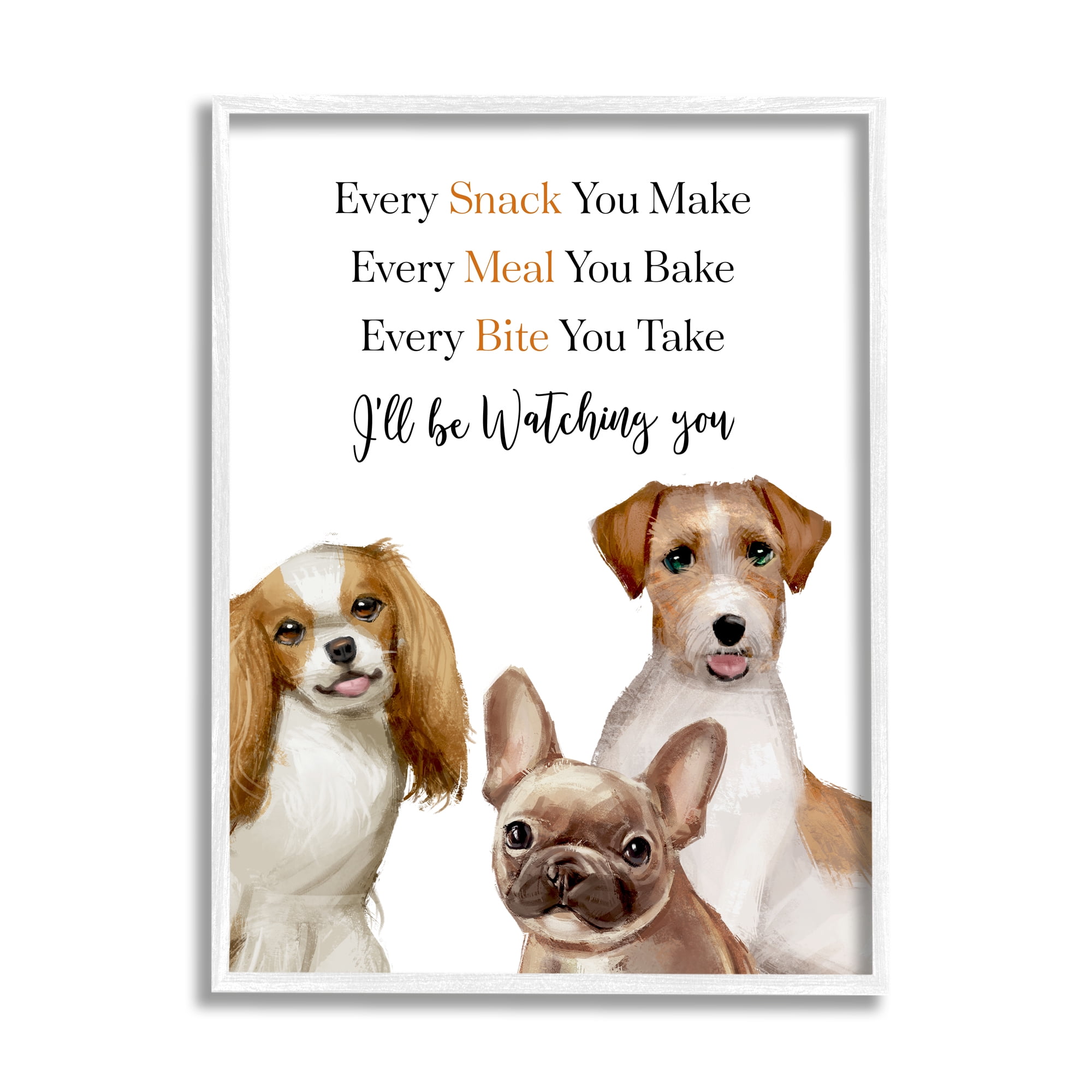 Stupell Industries Every Snack Meal Bite Phrase Pet Dog Humor Animals & Insects Painting White Framed Art Print Wall Art, 16 x 20