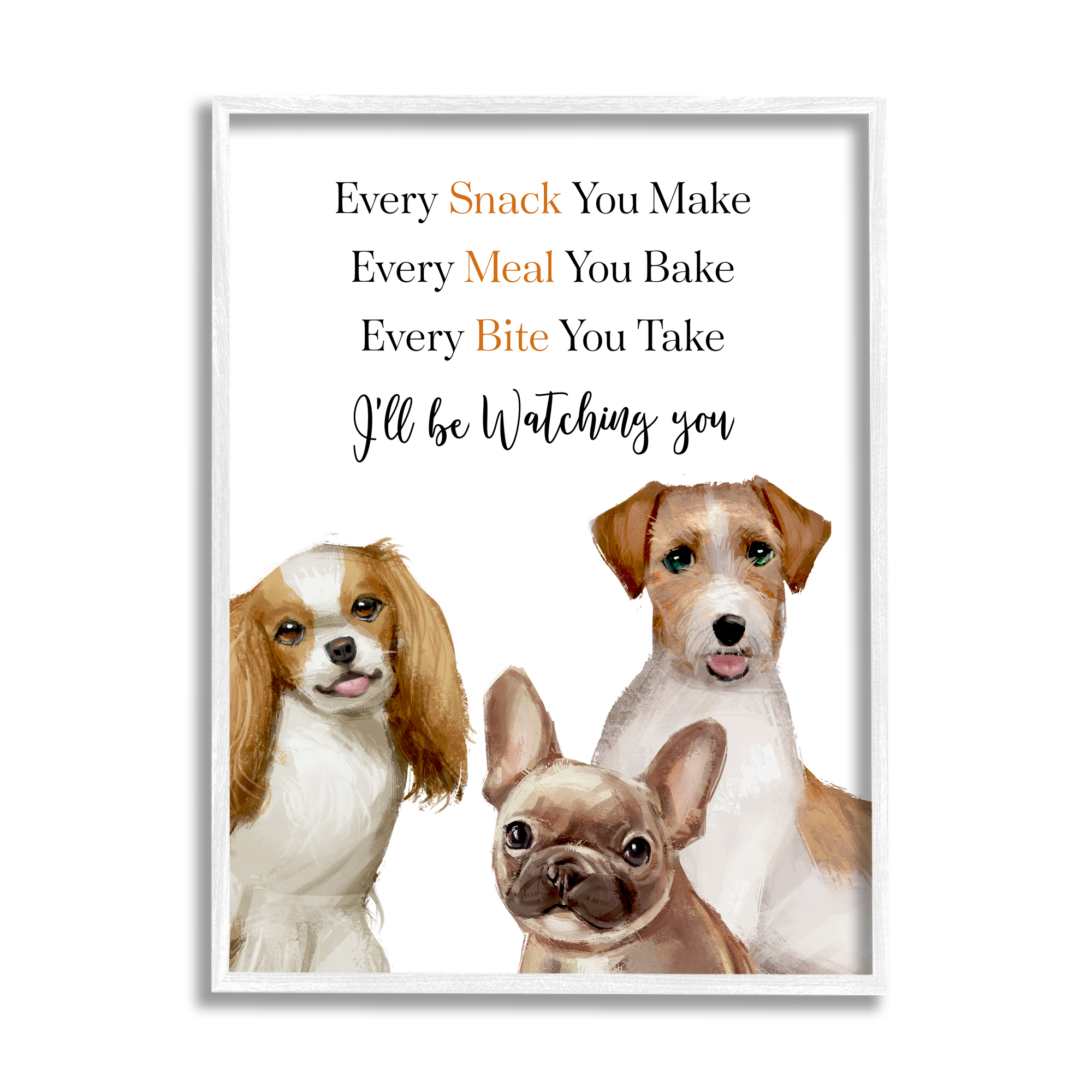 Stupell Industries Every Snack Meal Bite Phrase Pet Dog Humor Animals & Insects Painting White Framed Art Print Wall Art, 24 x 30