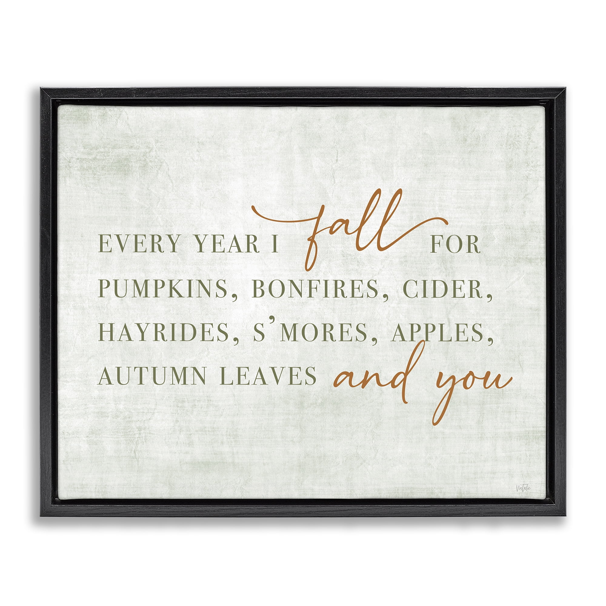 Stupell Industries Every Year Fall Phrase Typography Painting Black Floater Framed Canvas Art Print Wall Art, 31 x 25