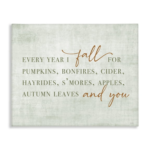 Stupell Industries Every Year Fall Phrase Typography Painting Gallery Wrapped Canvas Art Print Wall Art, 20 x 16