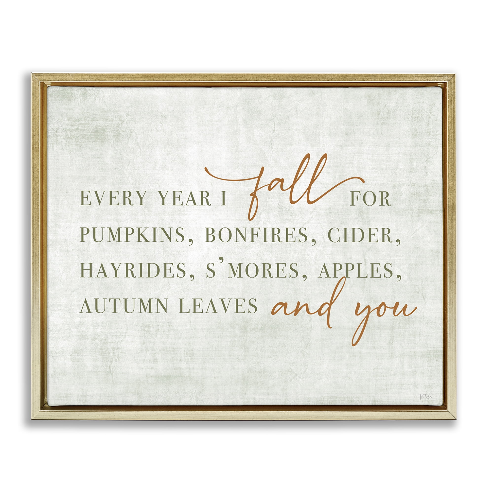 Stupell Industries Every Year Fall Phrase Typography Painting Gold Floater Framed Canvas Art Print Wall Art, 31 x 25
