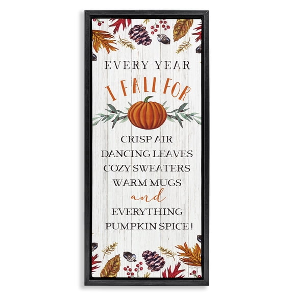 Stupell Industries Every Year Favorite Fall Things Quotes and Sayings Painting Black Floater Framed Canvas Art Print Wall Art, 15 x 31