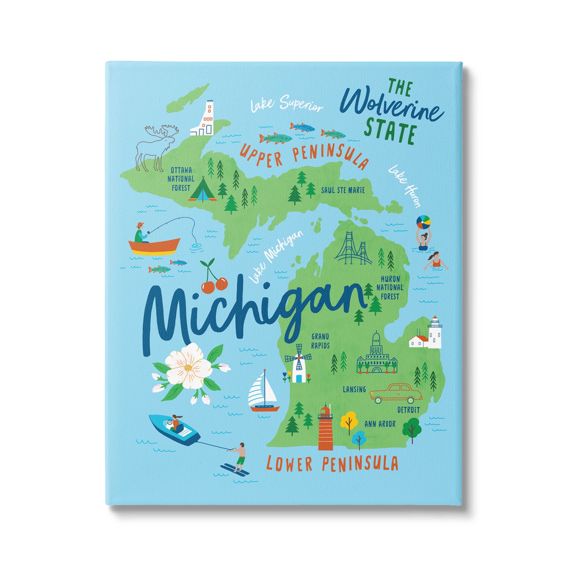 Stupell Industries Everyday Michigan Illustrated Map Graphic Art Gallery Wrapped Canvas Print Wall Art, Design by Nina Seven